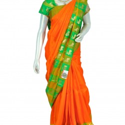 Orange with green color soft silk saree