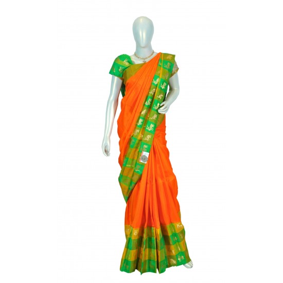 Orange with green color soft silk saree