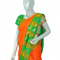 Orange with green color soft silk saree