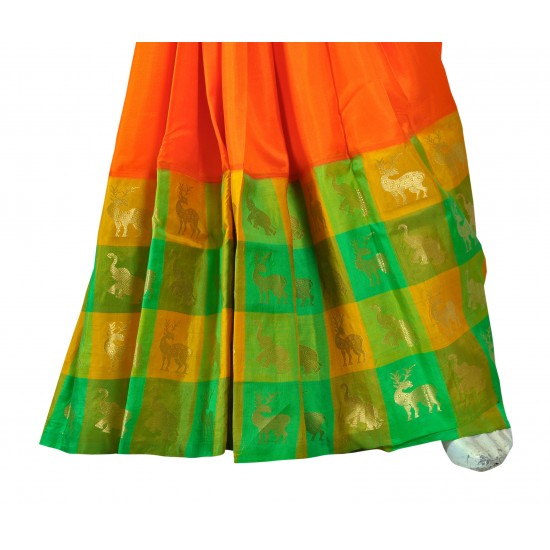 Orange with green color soft silk saree