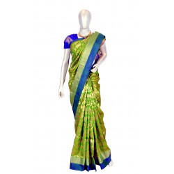 Green with blue color soft silk saree 