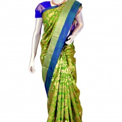 Green with blue color soft silk saree 
