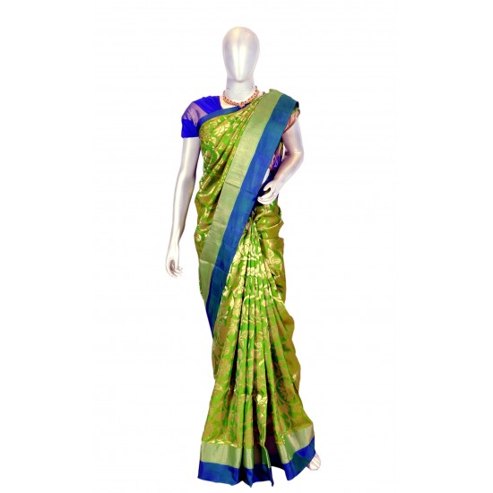 Green with blue color soft silk saree 