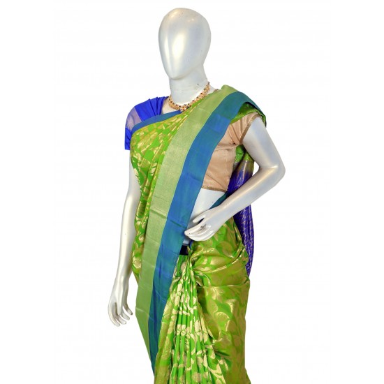 Green with blue color soft silk saree 