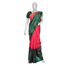 Pink with green color soft silk saree 