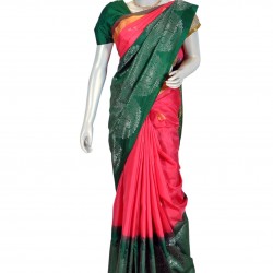 Pink with green color soft silk saree 