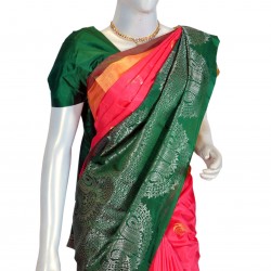 Pink with green color soft silk saree 