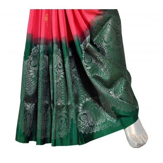 Pink with green color soft silk saree 