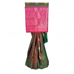 Green with pink color soft silk saree