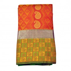 Orange with green color soft silk saree 