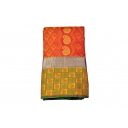 Orange with green color soft silk saree 