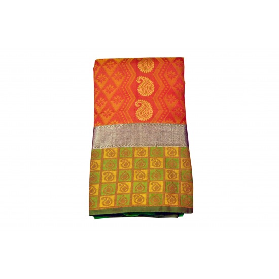 Orange with green color soft silk saree 