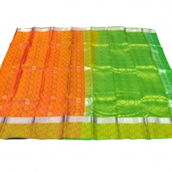 Orange with green color soft silk saree 