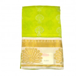 Parrot green with milk white color soft silk saree
