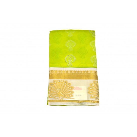 Parrot green with milk white color soft silk saree