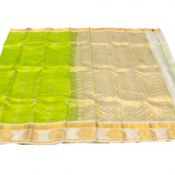 Parrot green with milk white color soft silk saree