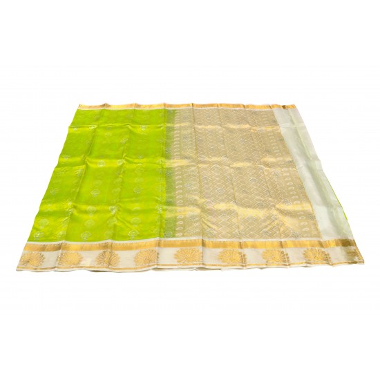 Parrot green with milk white color soft silk saree