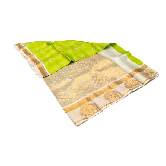 Cotton Off white Saree in Printed,weaving,lace border - SR24326