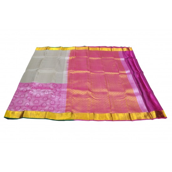 Gray with pink color soft silk saree