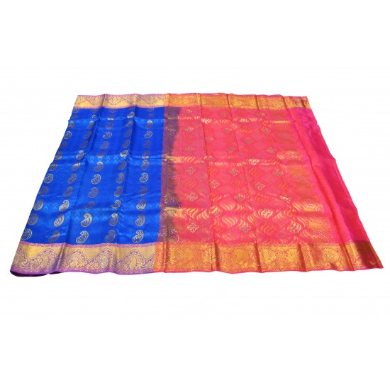 Royal blue with pink color soft silk saree 