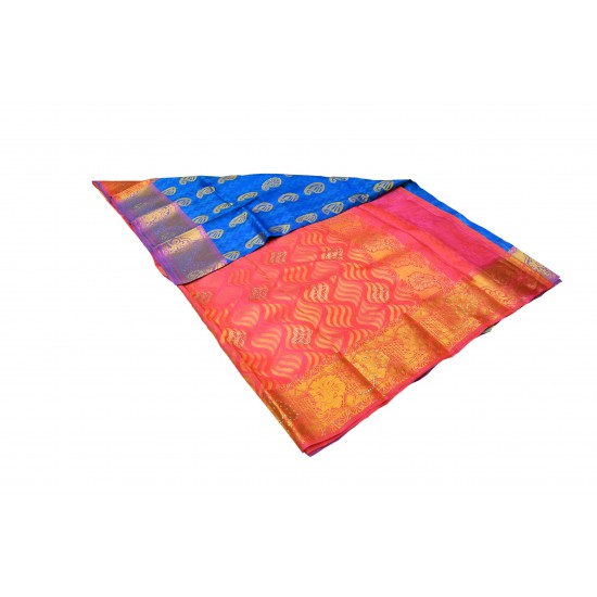 Royal blue with pink color soft silk saree 