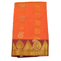 Peach with violet color soft silk saree 