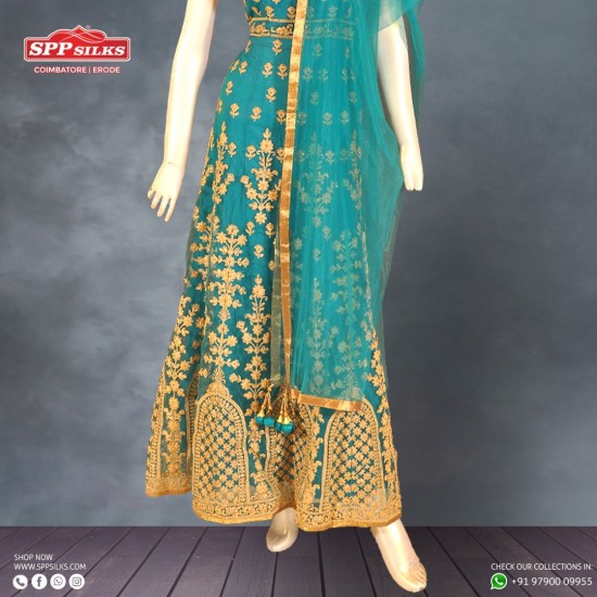 Cerulean blue anarkali