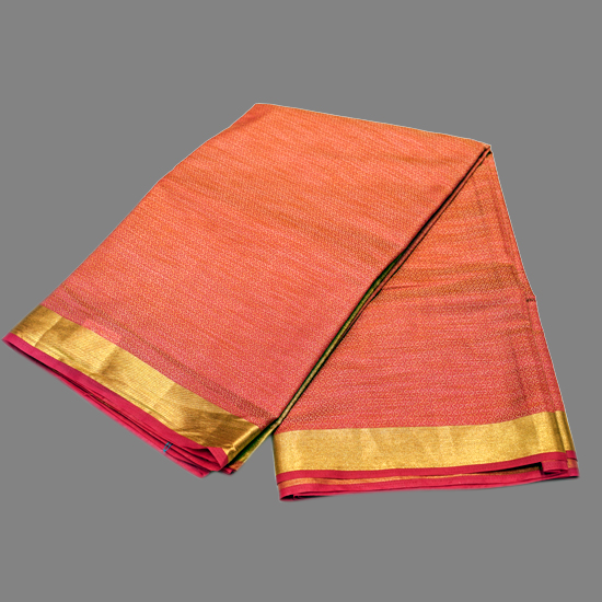 Tomato Pink Color Jute Silk Saree