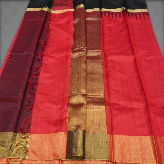 Red With Black Color Jute Silk Saree