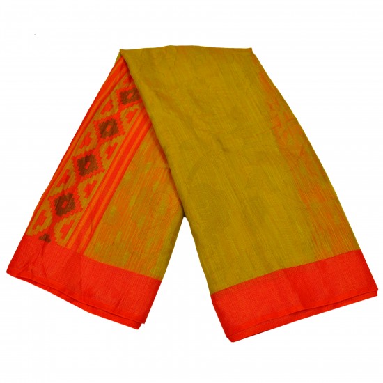 Mustard with red color jute silk saree