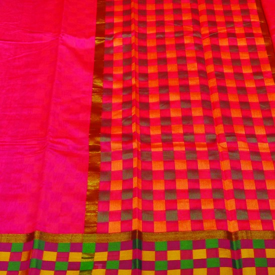 Pink color jute cotton saree