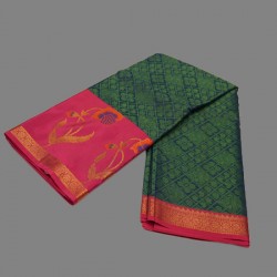 Green with pink Color Manipuri Cotton Saree 