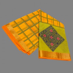 Yellow Color Manipuri Cotton Saree