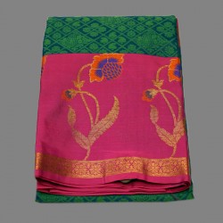Green with pink Color Manipuri Cotton Saree 