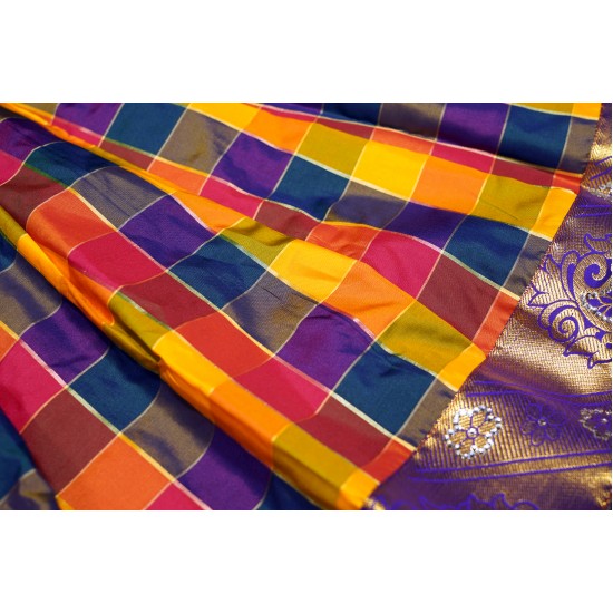 Multicolour pattu pavadai with checked design