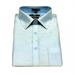 Baby Blue With Yellow Shade Silk Cotton Shirt.