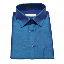 Peacock Blue Colour Silk Cotton Shirt.
