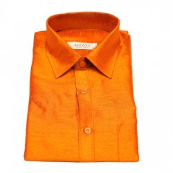  Orange With Yellow Double Shade Colour Silk Cotton Shirt.