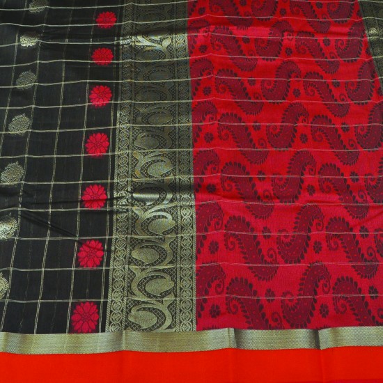 Black with red color silk cotton saree