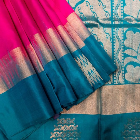 Pink With Sky Blue Soft Silk Saree