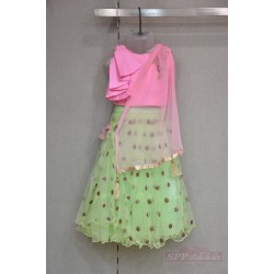 Pink with Green colored choli