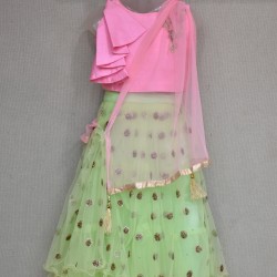 Pink with Green colored choli