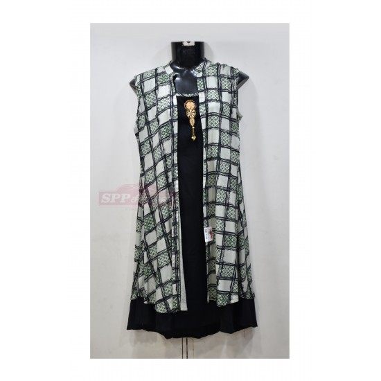 Black with Green designed Long Top