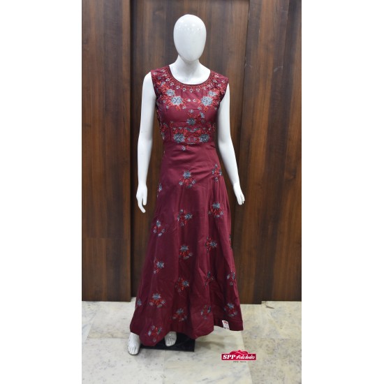 Maroon color Floral Designed Long Chudi