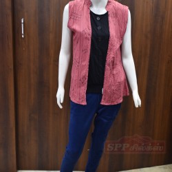 Black with Pink Designed Western Tops
