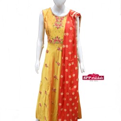 Yellow coloured Floral Long Kali