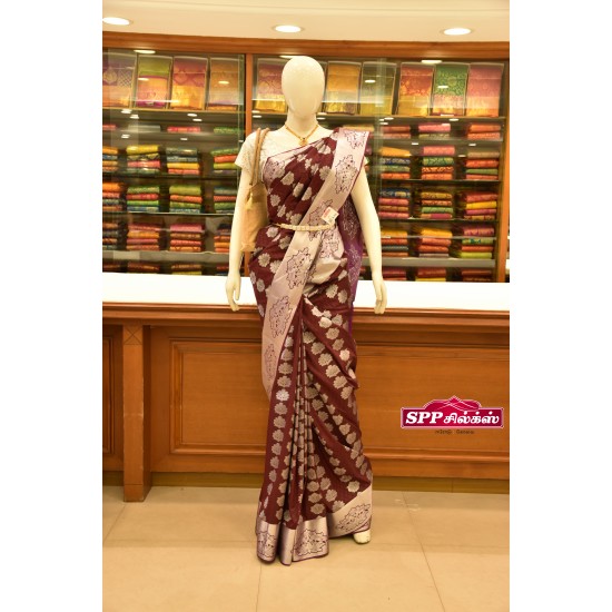 Silver mela synthetic saree