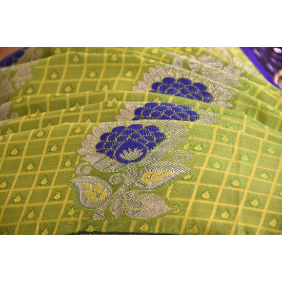 Leaf Green beautiful Art Silk Saree bordered with Royal Blue