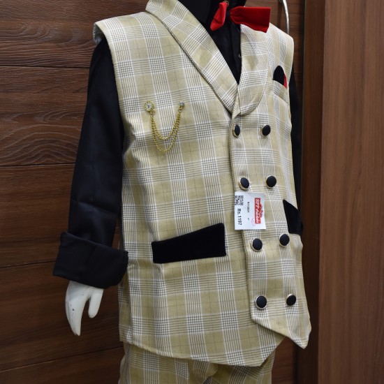 Sandal colored  Checked Coat Suit