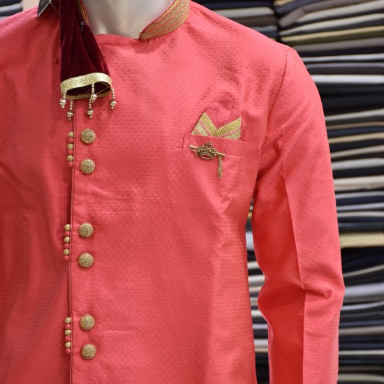 Pink color Kurta with Gold color Pyjama